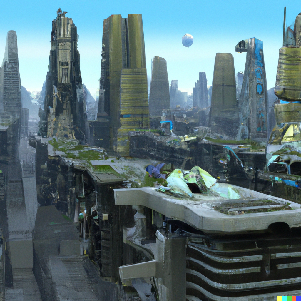 DALL·E 2023-02-11 23.21.30 - futuristic matrixdystopian city highly detailed hitech with flying vehicles, horizontal image size