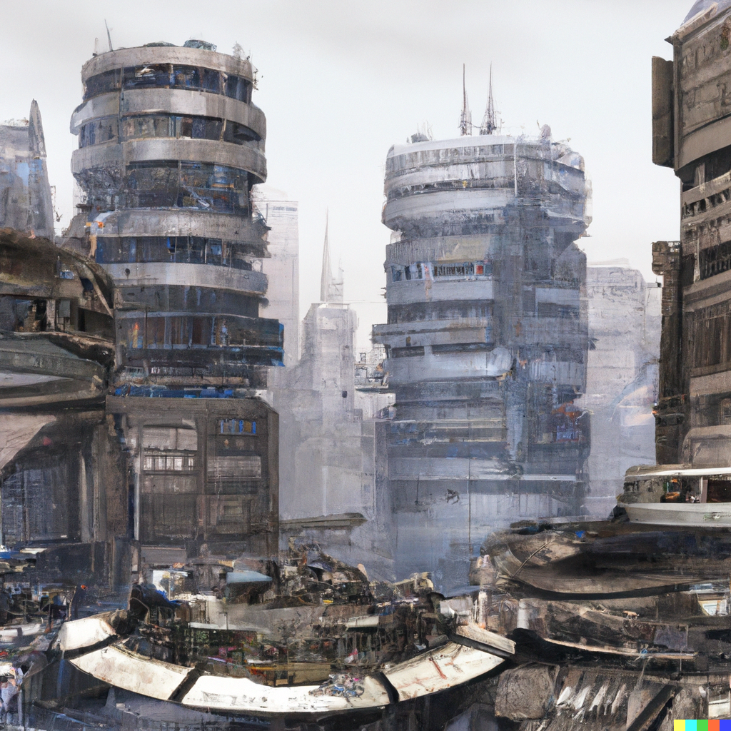 DALL·E 2023-02-11 23.21.55 - futuristic bladerunner dystopian city highly detailed hitech with flying vehicles